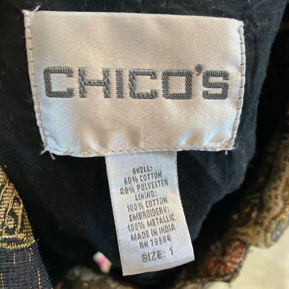 Chicos 1 M 8 Jacket Beaded Embroidered India Motif Tapestry Wearable Art Brown - Picture 10 of 12